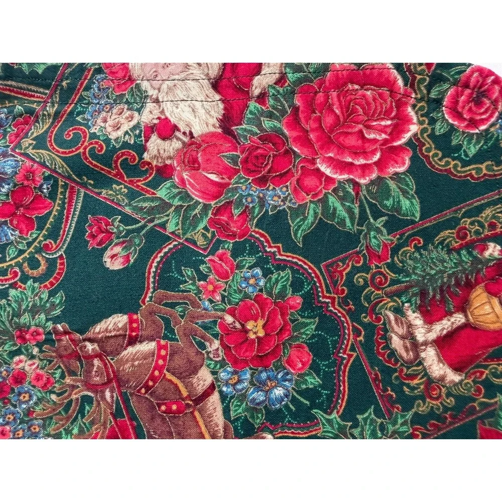 VTG Handmade Christmas Santa Reversible Fabric Placemats Set 6 Cotton Floral